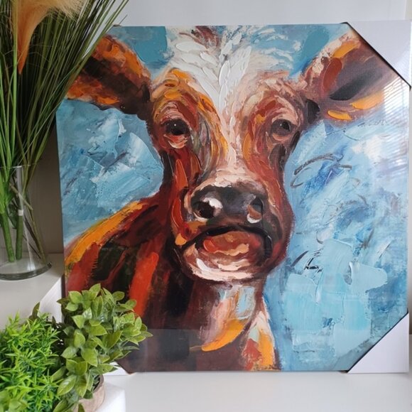 Brown Cute Cow Canvas Wall Art | 24x24 | NWOT | Farmhouse Decor | Unframed - Picture 6 of 6